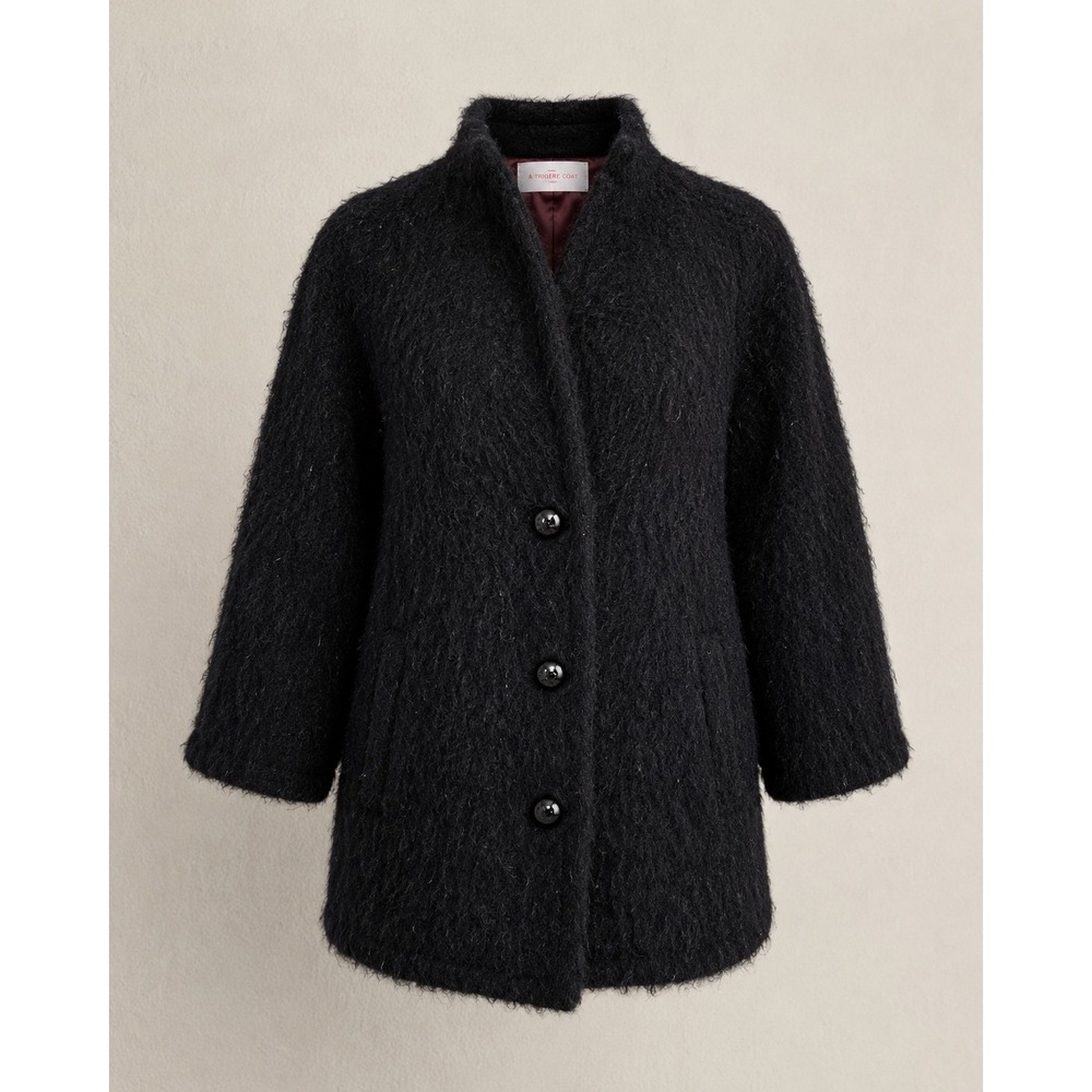 Vintage 70's A Trigere Coat Black wool Bouclé Textured Coat Jacket Oversized